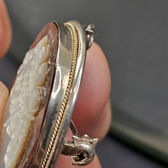 Antique Eaton & Co 925 Sterling Silver Mother Of Pearl Cameo Broach Hallmark - Picture 4 of 16